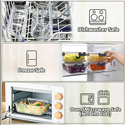 [5-Packs, 36 Oz.] Glass Meal Prep Containers with Locking Lids Glass Food Containers,Airtight Lunch Container,Microwave, Oven, Freezer and Dishwasher (4.5 Cup, White) - color: White