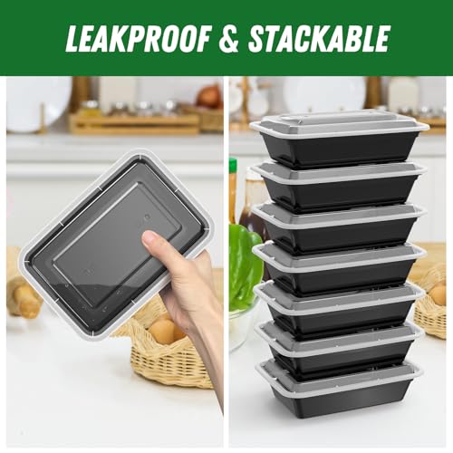 Dealusy 50 Pack (100-Piece) 38 oz Meal Prep Containers Reusable with Lids, Sturdy Leakproof & Food Safe, Microwave, Freezer, Dishwasher Safe Prep Containers, To Go Take Out Plastic Food Storage - size: 38 oz