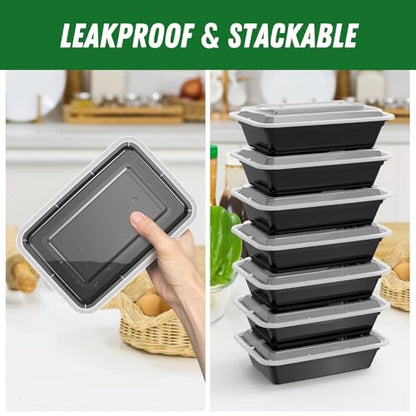 Dealusy 50 Pack (100-Piece) 38 oz Meal Prep Containers Reusable with Lids, Sturdy Leakproof & Food Safe, Microwave, Freezer, Dishwasher Safe Prep Containers, To Go Take Out Plastic Food Storage - size: 38 oz