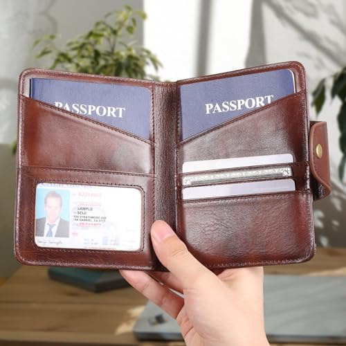 Polare Full Grain Leather Slim and Soft RFID Blocking wallet For Men Snap Bifold Travel Wallet Passport Holders 2 Passports (Coffee) - color: Coffee