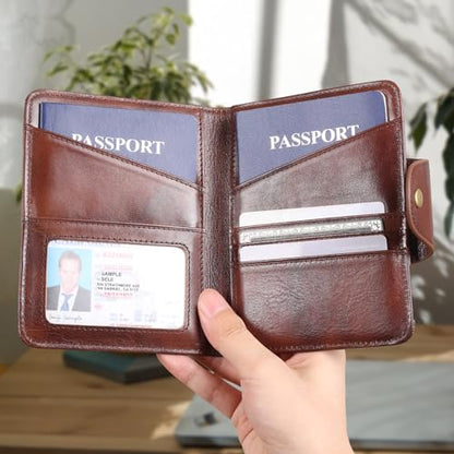 Polare Full Grain Leather Slim and Soft RFID Blocking wallet For Men Snap Bifold Travel Wallet Passport Holders 2 Passports (Coffee) - color: Coffee
