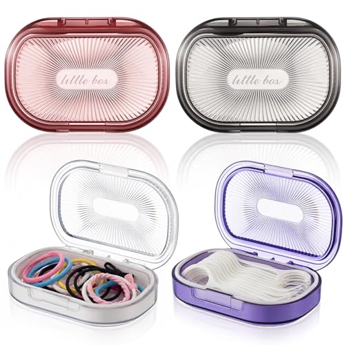 Kigley 4 Pcs Hair Tie Container Small Portable Travel Cotton Swab Holder Dispenser with Lid Plastic Box Storage Containers for Small Items, 3.94 x 2.76 Inch (Light Colors) - color: Light Colors