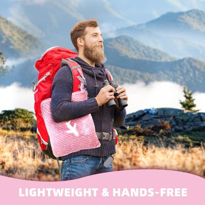 3 in 1 Travel Blanket Pillow Set - 350 GSM Thick Travel Blanket Airplane Compact with Bag, Soft Bag with a Pocket, Inflatable Travel Pillow for Camping & Car Trip (Blush Pink) - color: Blush Pink