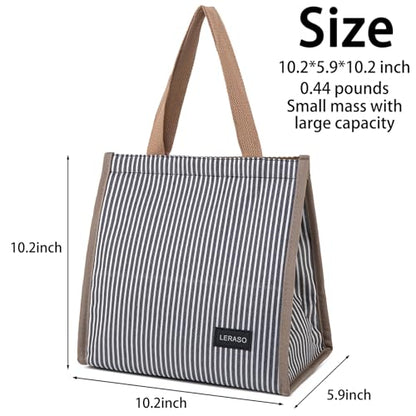 Insulated Lunch Bag for Work, 10.2"x5.9"x10.2" Oxford Waterproof Striped Canvas Tote Bag - color: Black White