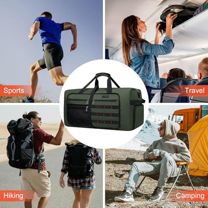 WITZMAN Foldable Duffle Bag for Travel 65L Lightweight Packable Duffel Bag with Shoes Compartment Overnight Bag for Men Women (B697 Army Green） - color: Army Green