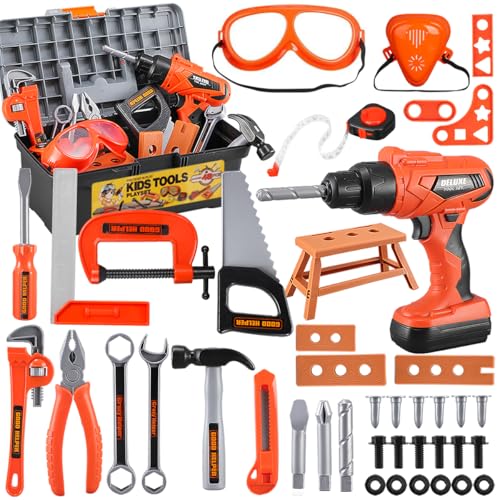 Kids Tool Set 48pcs, Christmas Birthday Gifts for Boys Girls Ages 3 , 4, 5, 6, 7,Toddler Tool Set with Portable Tool Box & Electronic Toy Drill, Construction Toys Tools for Toddlers - style: A-Kids Tool Set