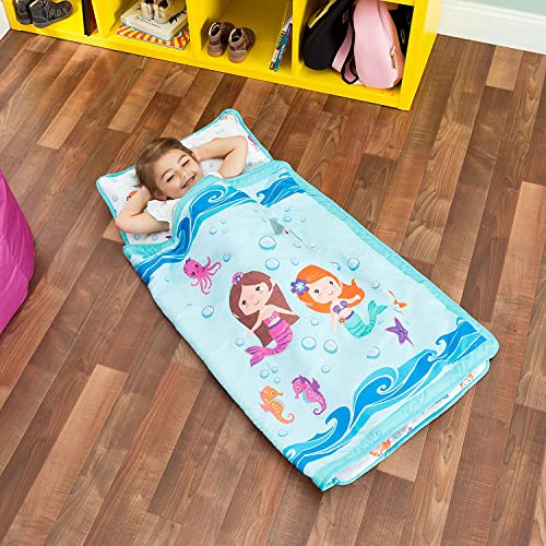EVERYDAY KIDS Toddler Nap Mat with Removable Pillow -Underwater Mermaids- Carry Handle with Fastening Straps Closure, Rollup Design, Soft Microfiber for Preschool, Daycare Sleeping Bag, Ages 2-6 years - color: Underwater Mermaids