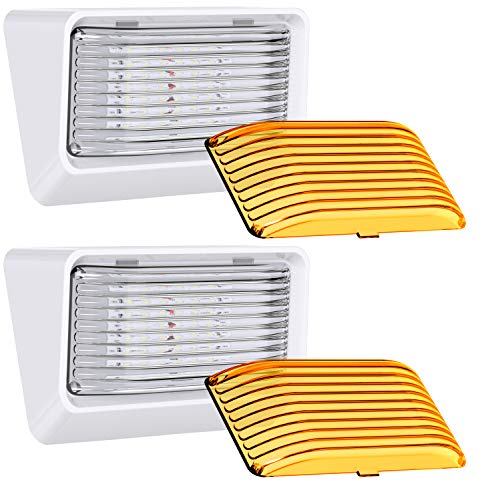 RV Exterior Porch Utility Light - 12v 280 Lumen Lighting Fixture. Replacement Lighting for RVs, Trailers, Campers, 5th Wheels. White Base, Clear and Amber Lens Included (White, 2-Pack) - color: White, size: 2-Pack