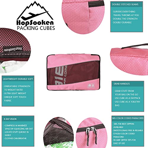 5 Set Packing Cubes for Travel Large Suitcase Luggage Organizer Bags Travel Accessories Vacation 4 Cubes 1 Laundry Pouch Bag - color: Pink