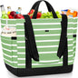 Cooler Bag Insulated, Soft Side Cooler, Reusable Grocery Bags with Zipper Closure, Thermal Leakproof Large Insulated Tote Bag for Hot/Cold Food for Grocery, Beach, Travel, Picnic - color: Light Green and White