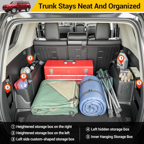 Rear Trunk Organizer for 2010-2024 Toyota 4Runner 5-Seat 2nd Row Without Speaker Accessories, Storage Bin Trunk Storage Box Cargo Tray for 10-24 4 Runner(5Pcs Trunk Organizer,Not for 7-Seat) - color: 10-24 4Runner 5-Seat W/O Speaker(5pcs)