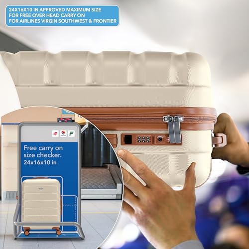Flight Knight Luggage Set For Travel Expandable 4 Piece Large Checked Bags TSA Lock 360 Silent Double Spinner Wheels Hardside Suitcase With 24x16x10 Carry-On Max Bag Size Virgin, South West Airlines - color: Cream/Tan, size: 4 Piece Set (18/24/27/31")