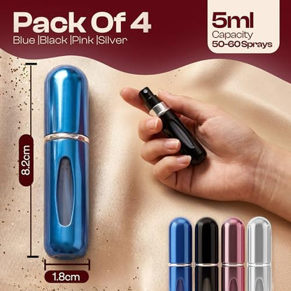 5ml Travel Perfume Bottle Refillable Atomizer Sprayer for Perfume,Leakproof Perfume Atomizer Travel, Portable Refillable Perfume Bottles, (Blue, Black, Pink, Silver) - color: Blue, Black, Pink, Silver