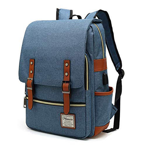 Mancio Slim Vintage Laptop Backpack For women,Men For Travel, College, Dayparks, Fits up to 15.6Inch Notebook in Blue - color: Blue