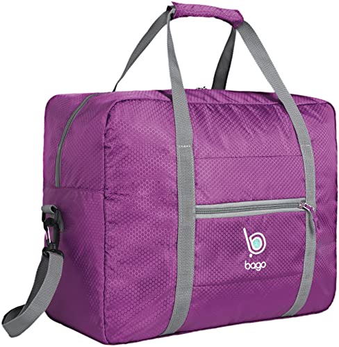 Bago Personal Item Travel Bag For Airlines - Fits As 18x14x8 inches Travel Bag Spirit & Frontier Airlines - Foldable Duffle Bag For Travel - Personal Item Bag Small Carry On Bag For Air Travel - color: Purple