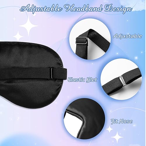 BBTO 4 Pcs Silk Sleep Eye Masks Smooth Soft Satin Eye Covers with Adjustable Strap Blindfold for Sleeping Blocking Out Lights Travel Relaxation (Black) - color: Black