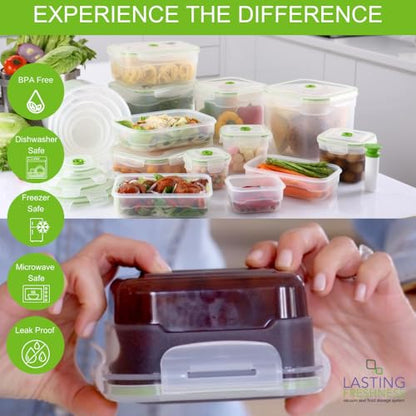 Lasting Freshness 11 piece Vacuum Seal Food Storage Containers with Vacuum Pump, Airtight and Leak Proof, Vacuum Sealed Food Storage Containers, Meal Prep Containers, Keep Food Fresh up to 5 X Longer - color: 11 Piece Square
