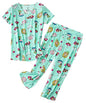 PNAEONG Women Pajama Set Sleepwear Tops with Capri Pants Casual and Fun Prints Pajama Sets - color: Beach, size: Large