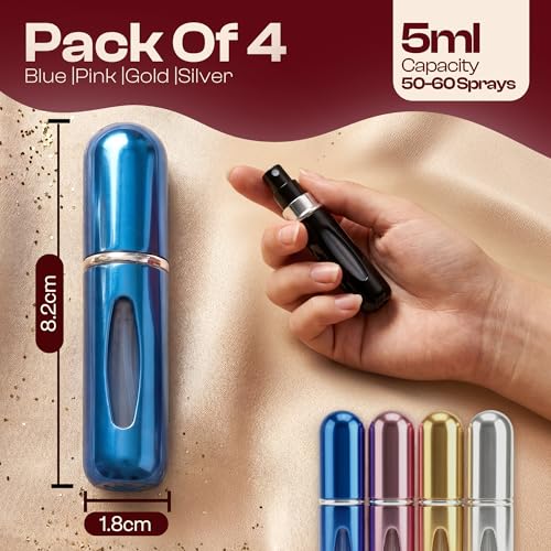 5ml Travel Perfume Bottle Refillable Atomizer Sprayer for Perfume,Leakproof Perfume Atomizer Travel, Portable Refillable Perfume Bottles, (Blue, Pink, Gold, Silver) - color: Blue, Pink, Gold, Silver