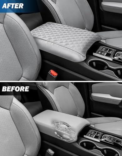 JOYTUTUS Center Console Cover Compatible with 2023-2025 2026 Pilot & 2024 Passport Ridgeline, Car Armrest Cover Console Pad Cushion, Gray Leather Center Console Armrest Cover lid Middle Console Cover - color: Gray