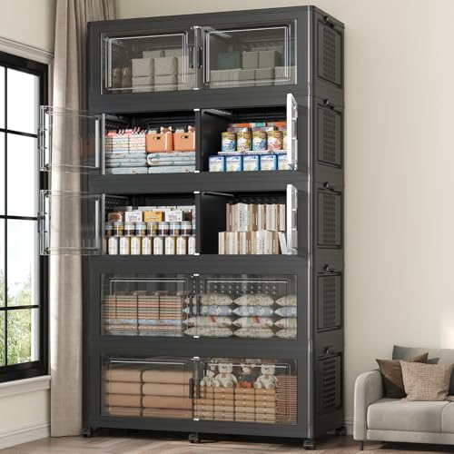 250GAL Extra Large Storage Bins with Lid, 1000Qt Stackable Closet Organizers and Drawers, Collapsible Storage Bins with Wheels, Folding Containers for Home, Kitchen Office, 5Pack Black - color: Black, size: 50Gal-5Pack
