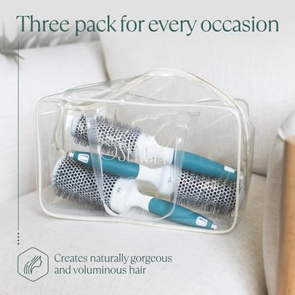 Professional Blow Drying Brush Set - Ceramic Ionic Thermal Brushes for Styling Wet Hair, 3 Round Brushes with Travel Bag for Women - size: Bundle Set of 3