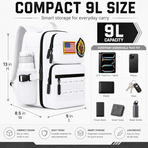 9L Mini Tactical Backpack for Men Women,Small Military Tactical Backpack for Gym,Hiking,Camping,Cycling (White) - color: Upgrade White