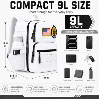 9L Mini Tactical Backpack for Men Women,Small Military Tactical Backpack for Gym,Hiking,Camping,Cycling (White) - color: Upgrade White