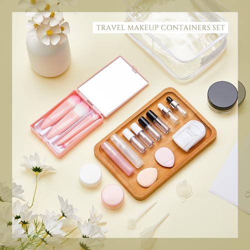 Maxdot 20 Pack Travel Makeup Containers Set Mini Makeup Brush Empty Bottles Kit with Finger Puff Spatulas Leak Proof Refillable Cosmetic Accessories for Liquid Toiletries Skincare Shampoo Mascara
