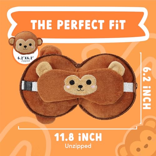 ecoZen Lifestyle Travel Pillow Set with Eye Mask - Comfort for Traveling Kids - Soft and Supportive Kids Sleep Mask Neck Pillow for Plane, Car, or Train Journeys - Monkey Design - color: Monkey