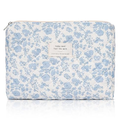 honitty Makeup Pouch,Quilted Cosmetic Bags,Large Floral Make Up Organizer for Women - color: 1PCS-Blue-White2
