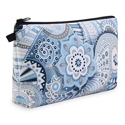 MAGEFY Makeup Bags for Women, Portable Travel Cosmetic Bag with Black Zipper Pouch Waterproof Makeup Pouch Multifunctional Small Bag for Women (1 pack, blue flower 0175) - color: blue flower 0175