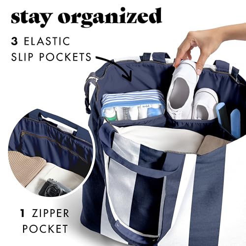 Fit & Fresh XL Beach Tote Bag for Women – XL Travel Tote with Zipper & Pockets, Oversized Canvas Pool Bag, Weekender Carry-On - color: Navy