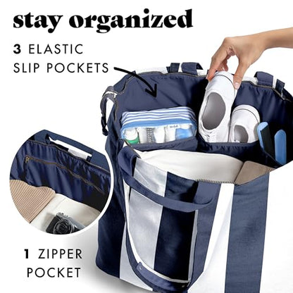 Fit & Fresh XL Beach Tote Bag for Women – XL Travel Tote with Zipper & Pockets, Oversized Canvas Pool Bag, Weekender Carry-On - color: Navy