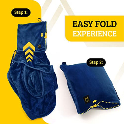 Travel Blanket Airplane Compact with Hoodie – 2in1 Airplane Travel Accessories from Plane Blanket to Travel Pillow with Luggage Strap, Soft Handle & Secure Pocket (Navy Blue, 62x41'') - color: Navy Blue, size: 62x41''