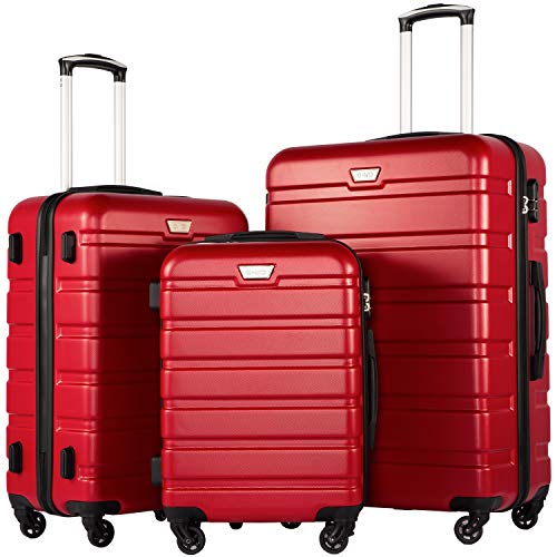 Coolife Luggage 3 Piece Set, Lightweight Durable Hardshell Suitcase set with 360° Spinner Wheels, TSA-approved Lock, Checked Family Travel Luggage sets, 20/24/28 Inch, Red - color: Red, size: 20in24in28in