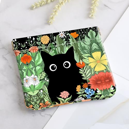 2Pcs PU Leather Small Squeeze Coin Purse Pouch Mini coin Bag Unique And Cute Wallet Cosmetic Bags Change Bag For Women Girls Men Flower And Cat - color: Flower And Cat