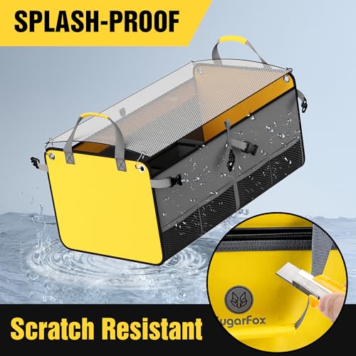 SugarFox Car Trunk Organizer for SUV - 63L+26L Modular Storage, Heavy-Duty, Foldable Waterproof, Soft & Hard Covers, Non-Slip, Multi-Compartment, Yellow M006