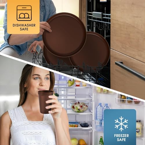 40 Piece Plastic Dinnerware Set for 8 with Cutlery, Unbreakable Plates and Bowls Set, Dishwasher & Microwave Safe Reusable Dish Set for Camping, RV, Outdoor Kitchen, Apartment Dining, Brown - color: Brown