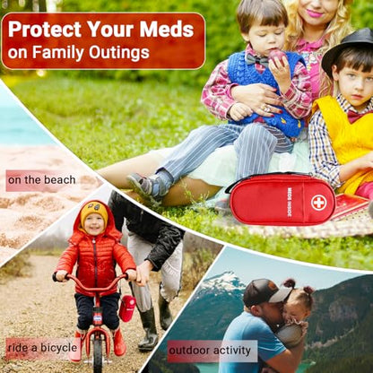 EpiPen Carry Case Insulated, Travel Medical Bag with YKK Zipper, Hold 2 Epi Pens or Auvi-Q, Anti-Histamine, Asthma Inhaler, Allergy Medicines, Emergency Medication Organizer Pouch, Red - color: Red