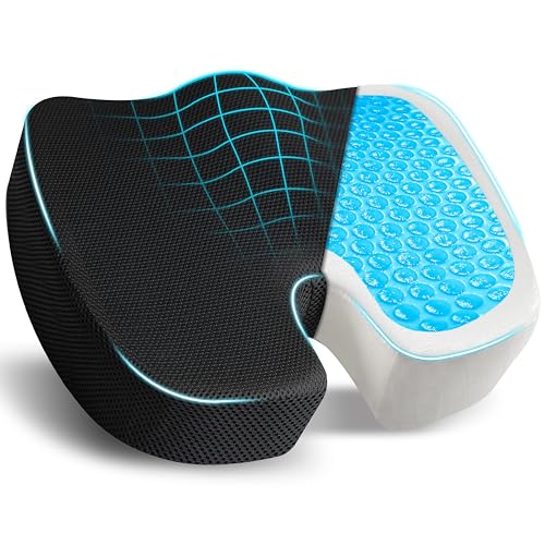 EcoNour Gel Seat Cushion – Office Chair Cushions for Sciatica & Tailbone Pain Relief – Coccyx Memory Foam Desk Chair Support & Car Seat Cushion – Back Pain Relief Pillow for Long Sitting - color: Black