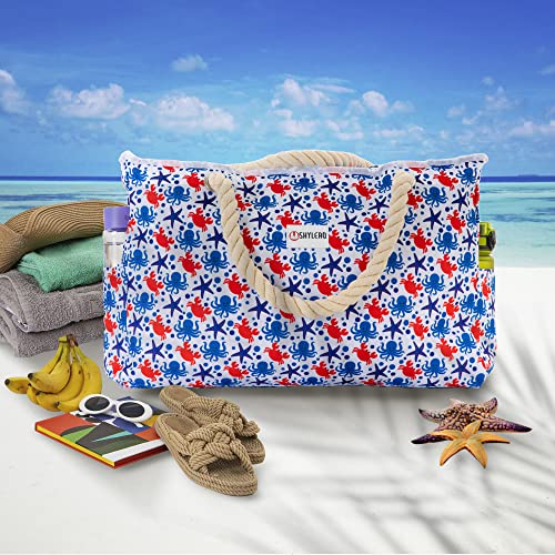 Beach Bag and Pool Bag Has Cooler Pocket, 7 Pockets Total, Zip Top. Family Size Waterproof Beach Tote - color: Underwater World