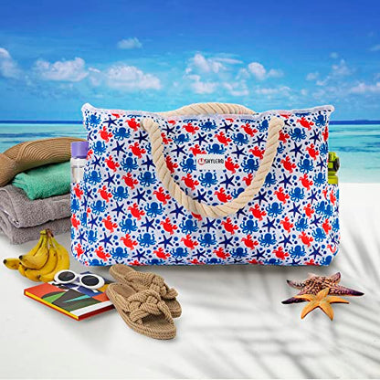 Beach Bag and Pool Bag Has Cooler Pocket, 7 Pockets Total, Zip Top. Family Size Waterproof Beach Tote - color: Underwater World
