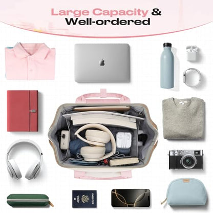 Maelstrom Travel Backpack for Women Men,Laptop Backpack Fits 15.6-17.3 Inch Laptop, Nurse/Work Bag with Insulated Lunch Box (Pink-beige) - color: Pink-beige