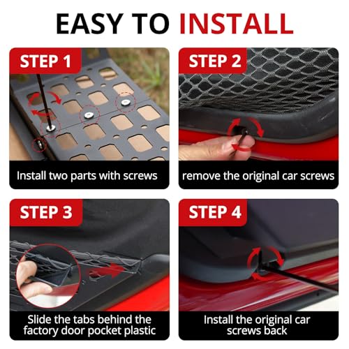 Metal Front Door Pocket Storage Box Compatible with Jeep Wrangler JL JLU 4XE 2018-2025 & Gladiator JT 2020-2025, Car Door Organizer Molle Panel, 2PCS