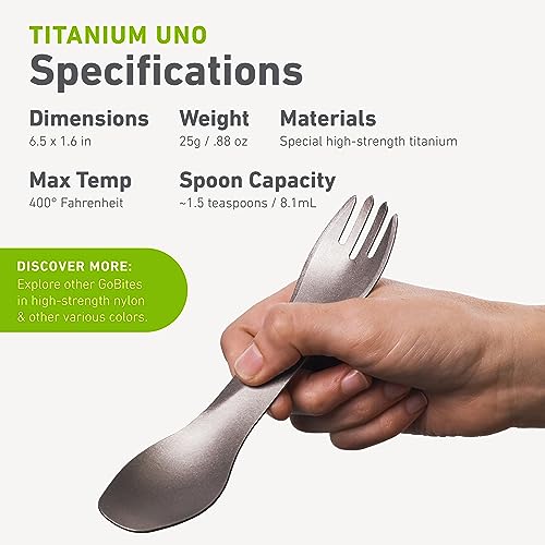 humangear GoBites Uno | Travel & Camping Utensils | Portable & Convertible Dining Ware | Multi-Functional Spork, Titanium - color: Titanium
