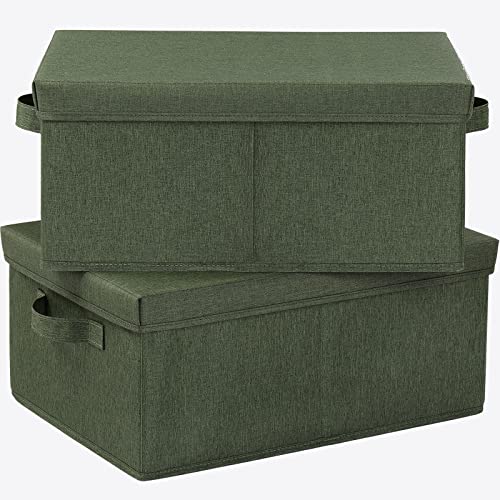 HOONEX Storage Bins with Lids for Organizing, Pack of 2, Storage Boxes with 2 Carrying Handles and Sturdy Heavy Cardboard, 16.5" L x 11.8" W x 7.5" H for Shoes, Books, Clothes, Olive - color: Olive