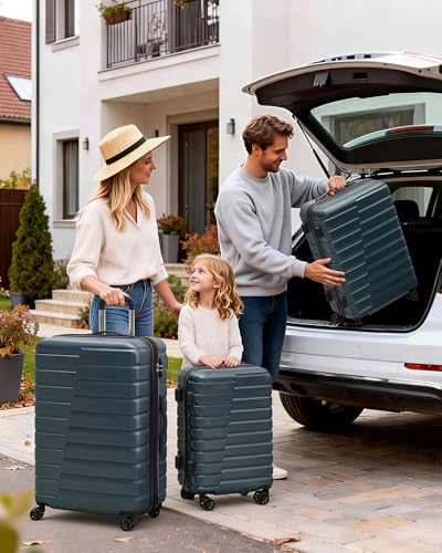 Coolife Luggage Sets, 3 Piece Hard Shell Suitcase Set with Spinner Wheels, Expandable Large Checked Luggage, Lightweight Rolling Carry On with TSA Lock Teal Blue - color: Teal blue, size: 3 Piece Set (20in/24in/28in)