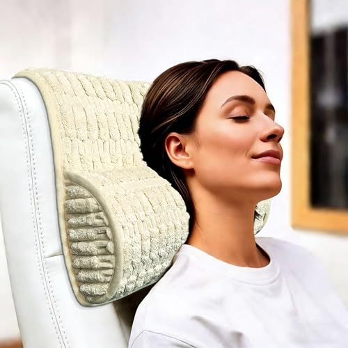 Memory Foam Recliner Neck Pillow. | Breathable pressure relieving ergonomic cushion fits car, sofa, office chair, recliner.Cream,17"W×2.7"D - color: Cream, size: 17"W x 2.7"D