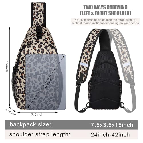 Pritent Crossbody Bags for Women Men Trendy Sling Bag Backpack Casual Chest Bag with Convertible Shoulder Strap - color: Leopard, size: Medium